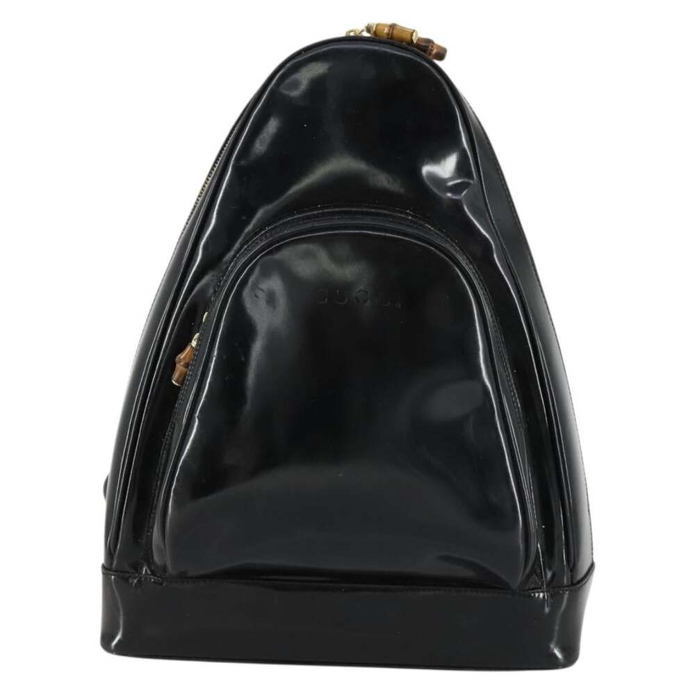 Gucci Bamboo Patent Leather Shoulder Bag Black